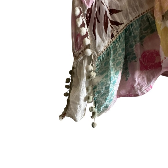 Z&L Bohemian Floral V-Neck Pom Pom Tunic Top/beach Cover Up 100% Cotton - Picture 7 of 16